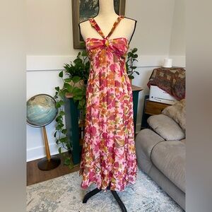 Anne Klein Silk Floral Halter Dress Bandeau Style Bust 4 Spring Summer